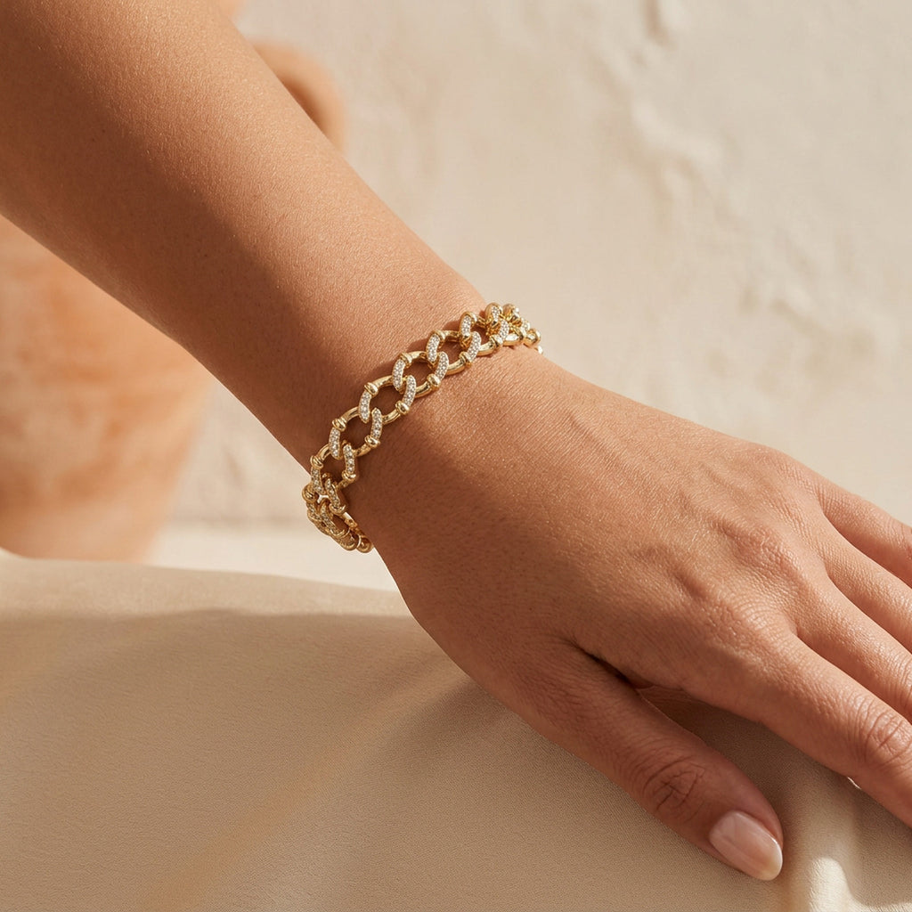 Taşlı İri Zincir Bileklik